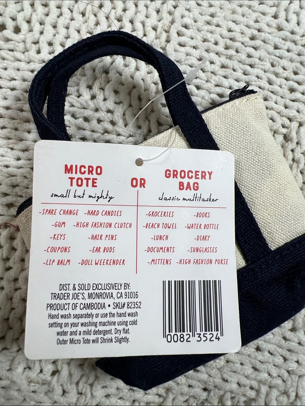 Trader Joe’s Canvas Micro Tote W/ Grocery Bag - Picture 4 of 6